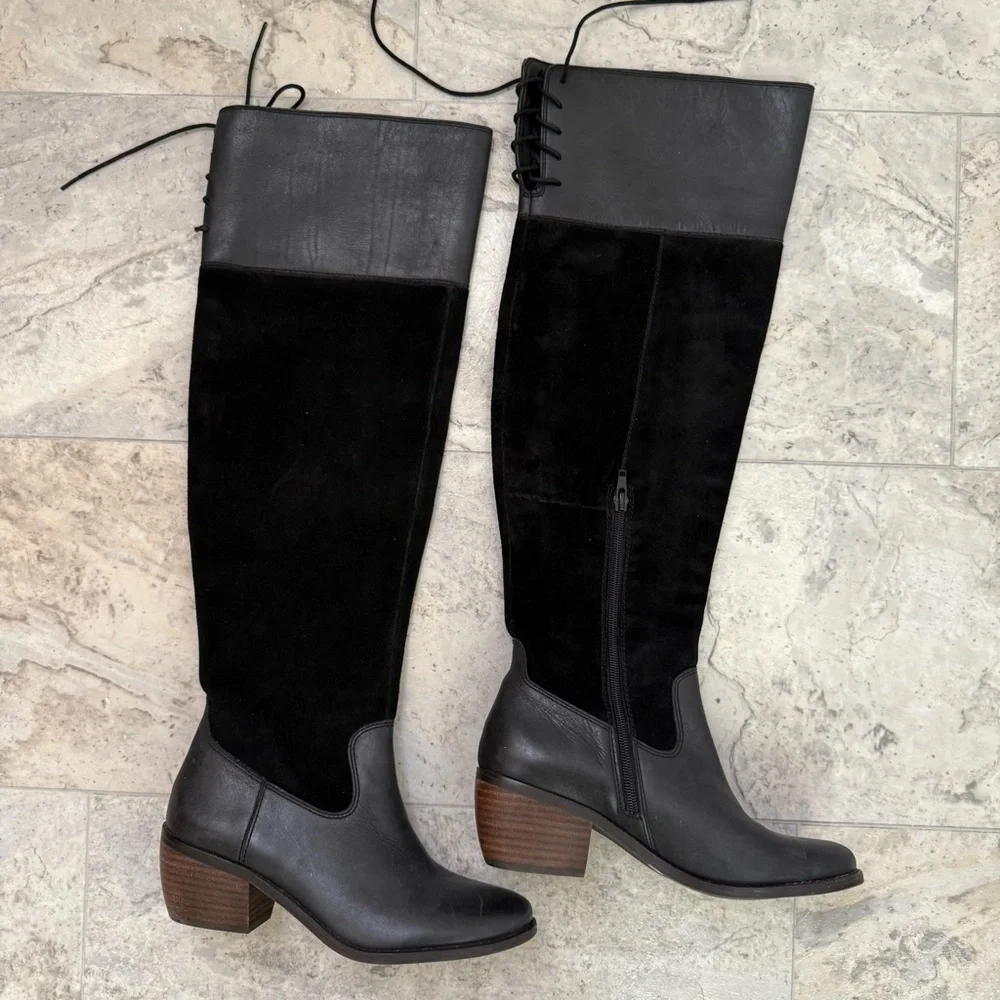 Lucky Brand Black Komah Over The Knee Heeled Boots Women’s Size 7